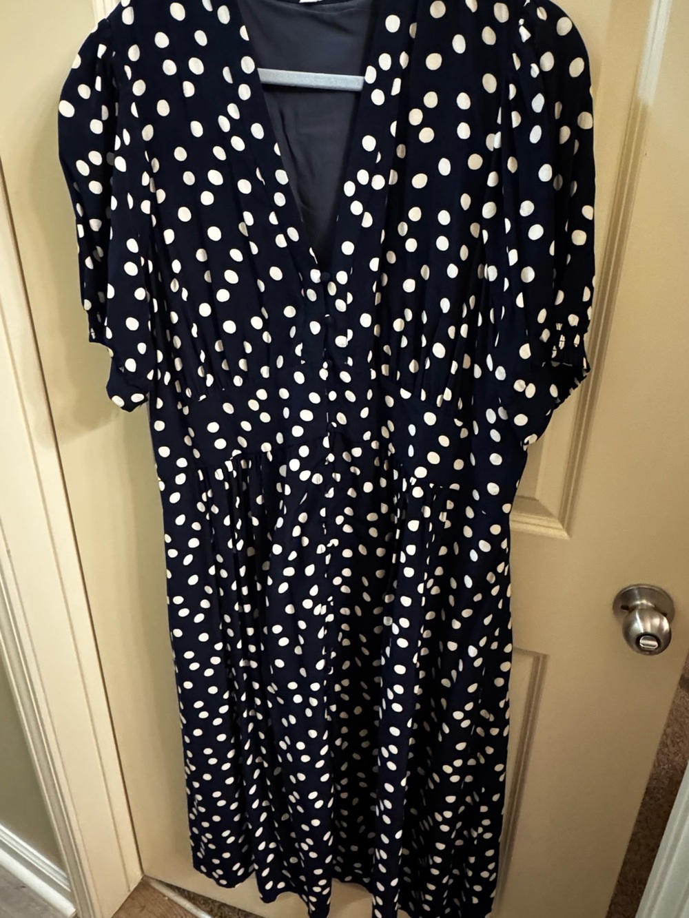 Boden Navy Midi Dress with White Polka Dots